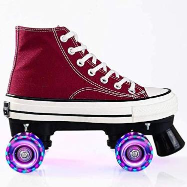 Imagem de Patins Quad Skates Duplas Filas Adulto Patins Unissex Sapatos de Lona para Rodas Piscando Duas Linhas (Tamanho : 41)
