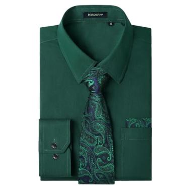 Imagem de Camisa social masculina lisa de manga comprida com conjunto de gravata e lenço combinando com botões clássicos camisas formais de negócios, 08 - verde 3, 4G