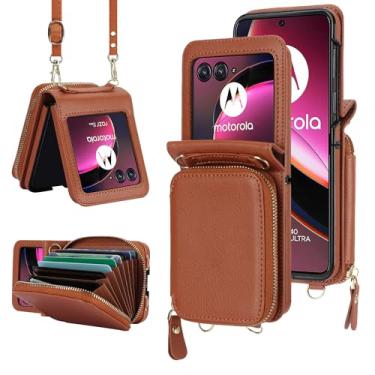 Imagem de Asuwish Capa de telefone para Motorola Razr 40 Ultra/Moto Razr Plus 2023 capa carteira com suporte para cartão de crédito zíper alça transversal cordão RFID bloqueio TPU celular Razr+ + 5G XT2321-3