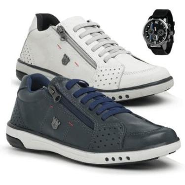 Imagem de Combo 2 Pares De Sapatenis Madrid + Relogio - Gelo E Azul-Masculino