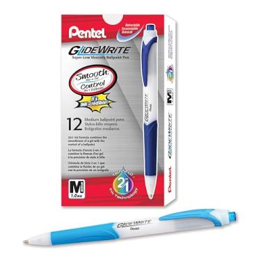 Imagem de Pentel Caneta esferográfica GlideWrite com tinta TechniFlo (1,0 mm), linha média, azul celeste, caixa com 12 (BX910-S)