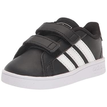 Imagem de adidas Tênis infantil masculino Grand Court sem cadarço casual - preto, Preto/branco/branco, 6 Toddler
