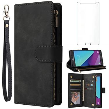 Imagem de Asuwish Capa carteira compatível com Samsung Galaxy J7 Prime 2017 J 7 Skypro Sky Pro J7V V S727VL e protetor de tela de vidro temperado, capa flip para celular Glaxay Halo 7J Perx J7prime preta