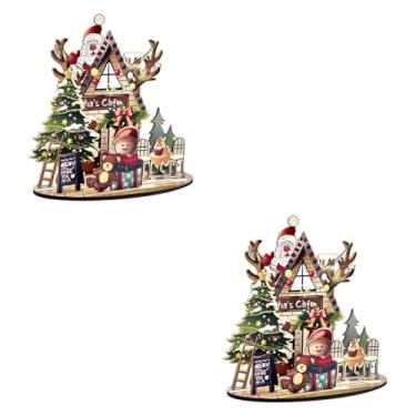 Imagem de Dynwave 2 peças casa de natal 3D quebra-cabeças conjunto 3D quebra-cabeças de madeira artesanato de inverno decorações de mesa decorativas para adultos