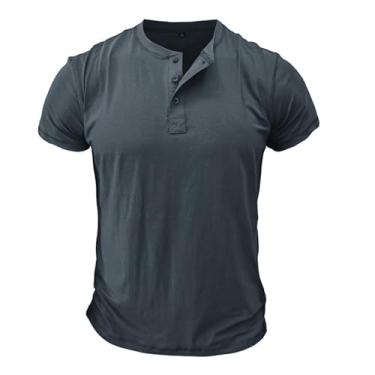 Imagem de Yoyorule Camiseta masculina primavera verão manga curta botão bolso peito cor sólida esportes moda camisas de linho manga curta, Cinza escuro, XGG