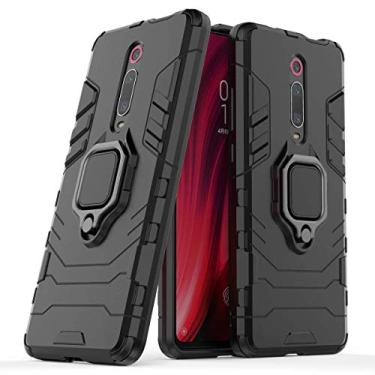 Imagem de Compatível com Xiaomi Mi 9T, Mi 9T Pro, Redmi K20, Redmi K20 Pro Capa Prova de Choque de Camada Dupla, Anel Giratório de 360 com Suporte de Celular para Carro (Preto)