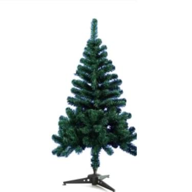 Imagem de Árvore de Natal verde com 1,2m de altura e 120 galhos. Ideal para decoração natalina, oferece um design clássico de pinheiro, perfeito para enfeitar ambientes festivos com charme