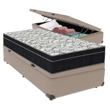 Imagem de Cama Box Baú Solteiro Bege e Colchão Airtech 150 D45 Ortobom