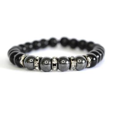 Imagem de Pulseira Pedra Natural Ônix com Hematita (Dual Stone) - Vorax Acessóri