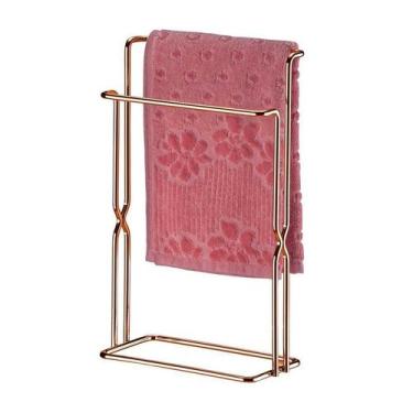 Imagem de Toalheiro Duplo Bancada Porta Toalha Rosto Rosé Cobre Banheiro - 1171r