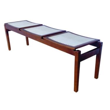 Imagem de Banco Lisboa 3 Lugares Madeira Maciça Tela Sintética Hall Entrada Recepção Sala Estar - Imbuia