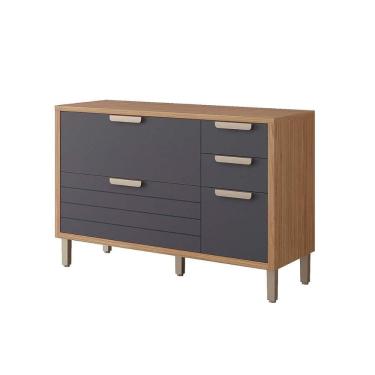 Imagem de Gabinete de Cozinha Modulado Balcão Eloise c/4 Gavetas e 1 Porta Basculante Riscada c/Tampo 120 cm Freijo/Titanium - MGM