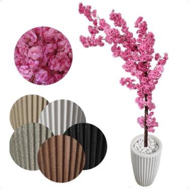 Imagem de Cerejeira Japonesa Artificial Curvada Rosa Bebe Grande Vaso Decorativo