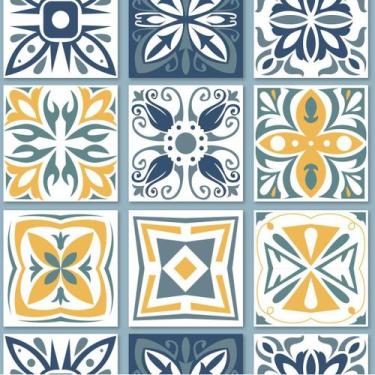 Imagem de Papel De Parede Lavável Azulejo Azul Cozinha Banheiro 3M - Artetik Dig