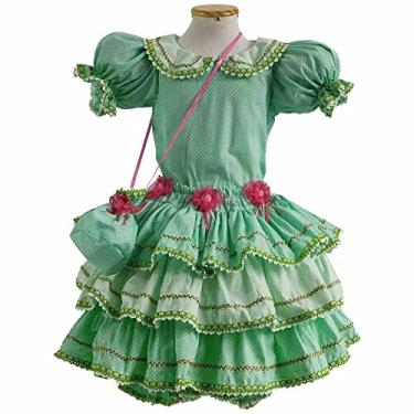Imagem de Roupa Junina Bebê Menina Poá Verde Luxo Com shorts e Bolsa (M 1-2 Anos)