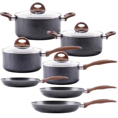 Imagem de Conjunto de Panelas Antiaderente de Indução Ceramic Life Smart Plus Granito 7 Peças - Brinox