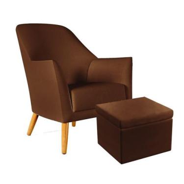 Imagem de Poltrona Decorativa Orion com Puff Quasar Couro Marrom Aradecor
