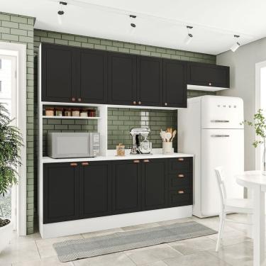 Imagem de Cozinha Pérola Comtampo Rodapé 4 Peças Paneleiro/torre Quente Aéreo 3 Portas Balcão 120 e Basculante Branco/Preto