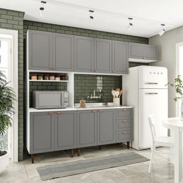 Imagem de Cozinha Pérola com 4 Peças Paneleiro/torre Quente Aéreo 3 Portas Balcão 120 e Basculante Yescasa Branco/Cinza