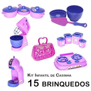 Imagem de Kit Infantil Casinha Batedeira Panela Forma Cafeteira 15P - Zuca Toys