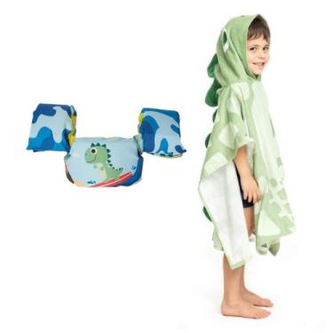 Imagem de Toalha Poncho Infantil + Boia Salva Vidas Homologada Dino - Momis Peti