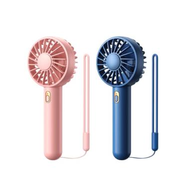 Imagem de Warmco Pacote com 2 mini ventiladores portáteis portáteis recarregáveis por USB pequeno ventilador portátil portátil com base ventilador de mesa pessoal ventilador de refrigeração super compacto para