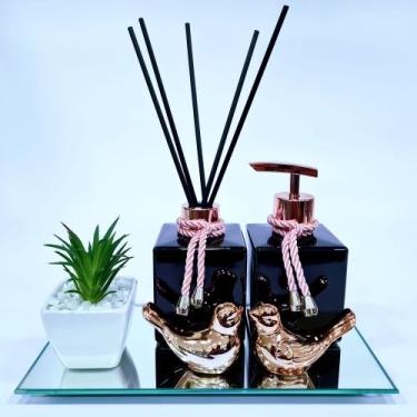 Imagem de Kit Lavabo Luxo suculenta, Difusor, Saboneteira, Bandeja Espelhada - R