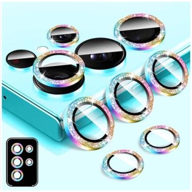 Imagem de LucBuy Protetor de lente de câmera Bling para Samsung Galaxy S23 Ultra, adesivos de filme de cobertura de câmera de vidro temperado, protetor de tela de anel de metal individual de alinhamento