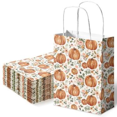 Imagem de Whaline 24 peças de sacos de presente de abóbora floral de outono com alça aquarela rústica flor de outono abóbora sacos de lembrancinha de festa sacos de presente para Dia de Ação de Graças, 15 x 21