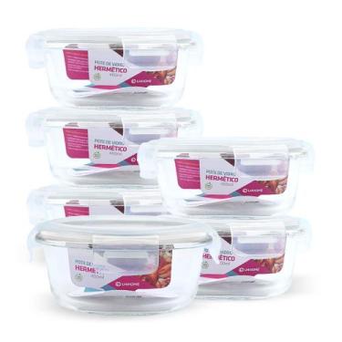 Imagem de Kit 6 Pote Vidro Hermético Pequeno Redondo 400ml Transporte - NABOX, B