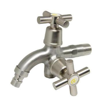Imagem de Torneira Lavanderia Tanque 2 Saídas Aço Inox 304 Escovado - Embralumi
