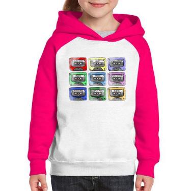 Imagem de Moletom Infantil 80's Cassette Tapes - Foca na Moda, Branco, Rosa, 2