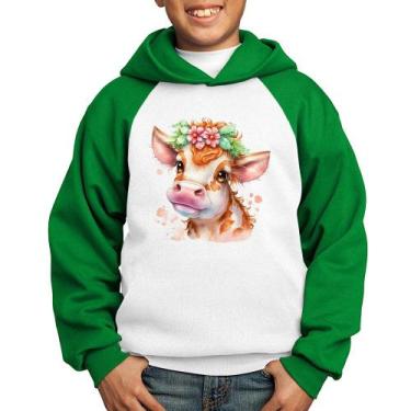 Imagem de Moletom Infantil Vaquinha E Flores - Foca na Moda, Branco, Verde, 6