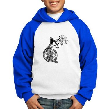 Imagem de Moletom Infantil Trompa Notas Musicais - Foca na Moda, Branco, Azul, 4