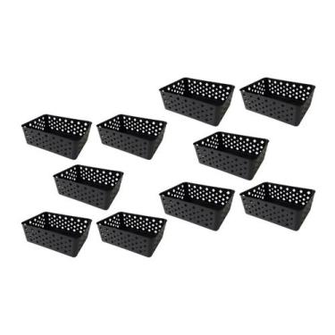 Imagem de Kit 10 cestos organizadores premium preto - Trioplast