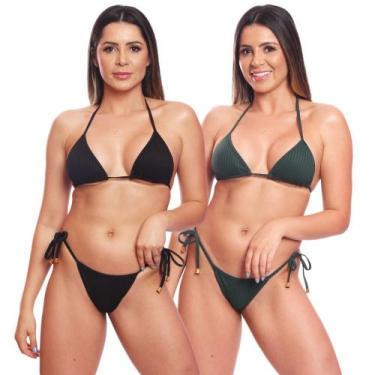 Imagem de Kit 2 Biquinis Cortininha de Amarrar Mulher Moda Praia Marquinha Canel
