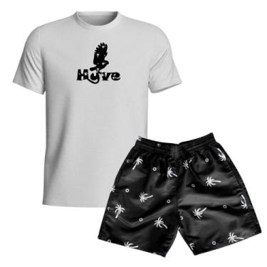 Imagem de Kit Casual Camiseta Algodão e Short Tactel Com Bolsos Masculino - Rela