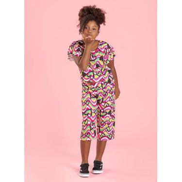 Imagem de Conjunto Verão Menina Tulipa  Blusa E Calça Pantacourt Corações - Mole