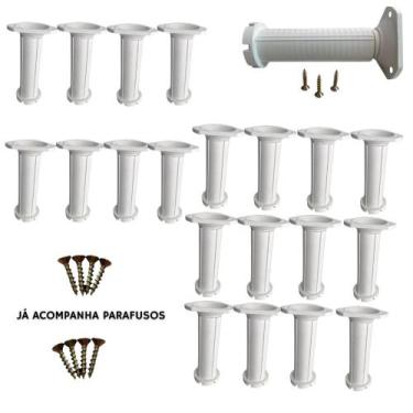 Imagem de Kit 24 Pés Plásticos Brancos Ajustáveis 12 A 21 Cm C/ Parafusos - Ralp