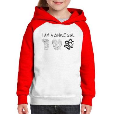 Imagem de Moletom Infantil I Am A Simple Girl - Foca na Moda, Branco, Vermelho, 
