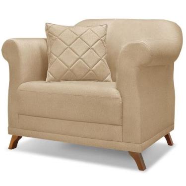 Imagem de Poltrona Decorativa Retro Polo Com Almofada Linho Dourado Ezz - Milani