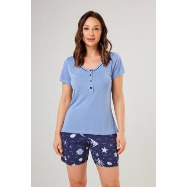 Imagem de Pijama Feminino Liganete Fish - Praqnome, Azul, G