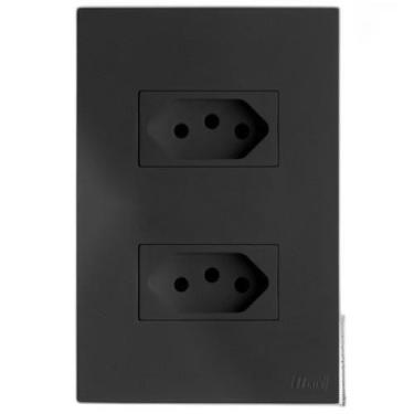 Imagem de Kit Tomada Dupla 10A 4X2 Brs12170-3Gf - Blux Recta Grafite Satin Fosco