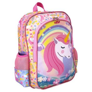 Imagem de Mochila Feminina Infantil LS Unicórnios Rosa Grande Com 4 Divisões - M