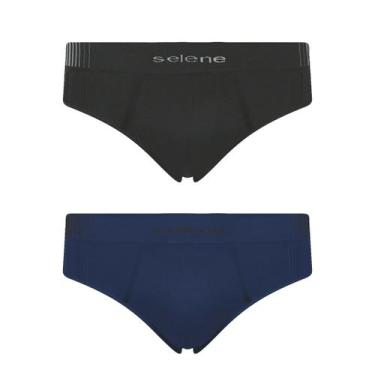 Imagem de Kit 2 Cueca Selene Masculina Slip Microfibra sem costura, Preto e azul