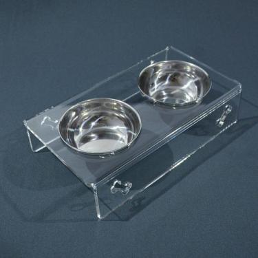 Imagem de Comedouro em Acrílico Cristal com Tigela de Inox para Pets - Utilitári