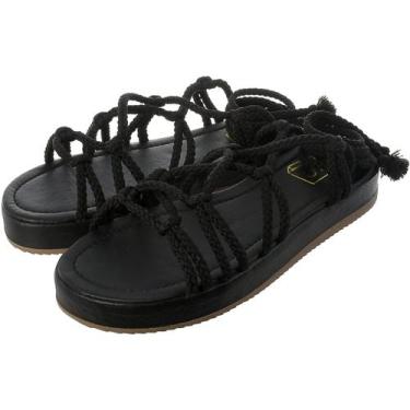 Imagem de Sandália feminina papete plataforma flat tiras de amarrar preta - Saco