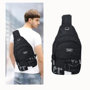 Imagem de Bolsa Mochila Transversal Preta com Pochete e Alça Única - Saída USB -