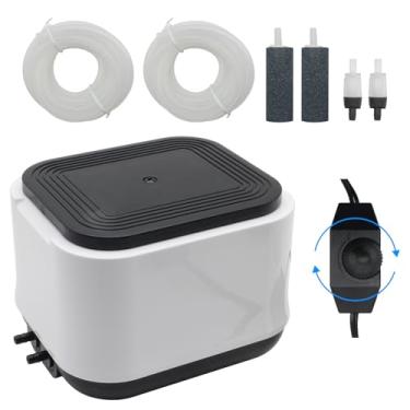 Imagem de HUIXHAO Bomba de ar de aquário ultra silenciosa para aquário de 300 galões, incluindo pedras de ar, tubulação, válvula de retenção, 2 saídas de ar aerador de tanque de peixes ajustáveis para Livewell