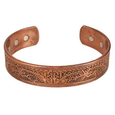 Imagem de Pulseira magnética de cobre feita à mão Touchstone. Forjado à mão com manguito gravado em estilo tibetano sólido e de alto calibre, joias de cobre puro para mulheres e homens. Design celta incrível.